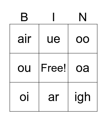 Phonics Bingo Card