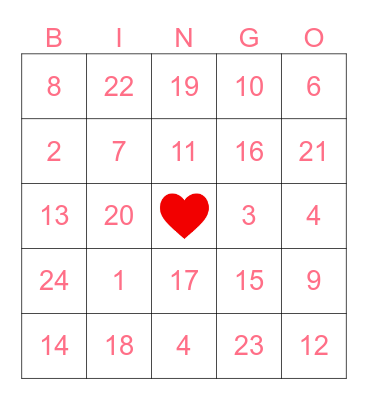 Valentine Bingo Card