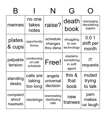 SWB Meeting Bingo Card