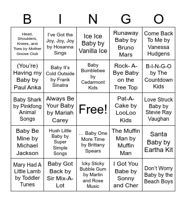 BABY SONGS Bingo Card