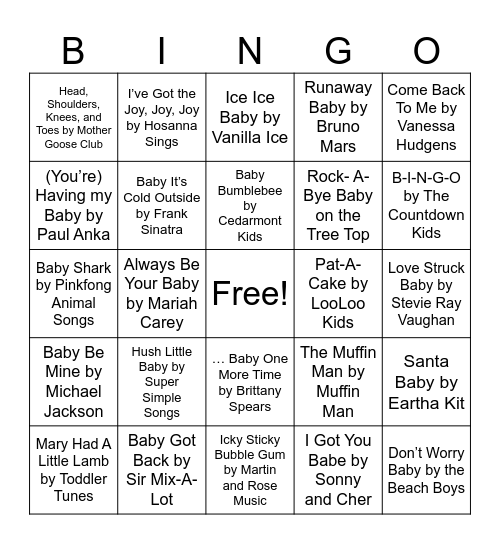 BABY SONGS Bingo Card