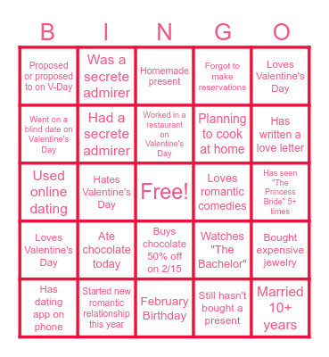 Valentine's Day Bingo Card