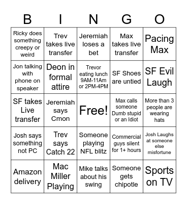 Convoy Bingo Card