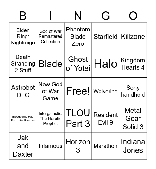 State of Play Bingo Card