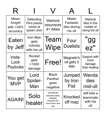 Rivals Bingo Card