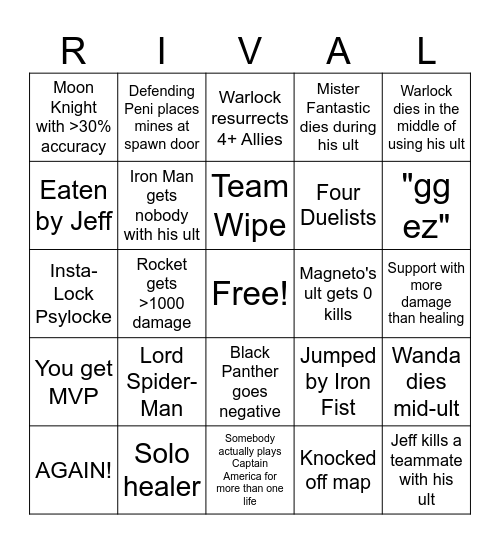 Rivals Bingo Card