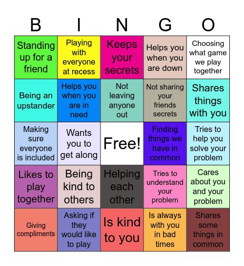 Friendship Bingo Card