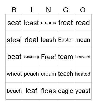 EA Words Bingo Card