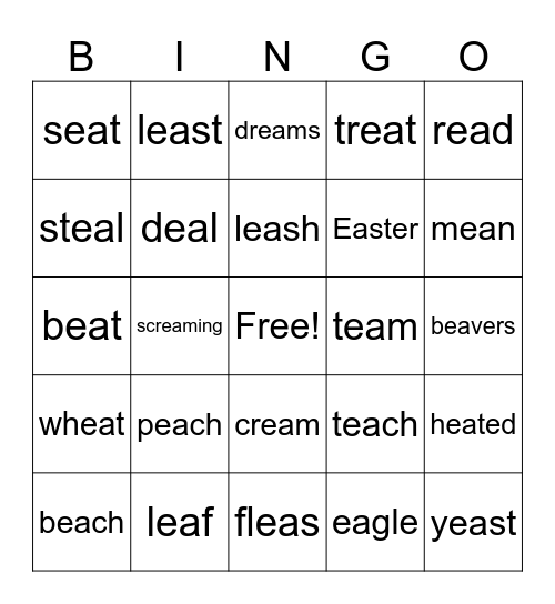 EA Words Bingo Card