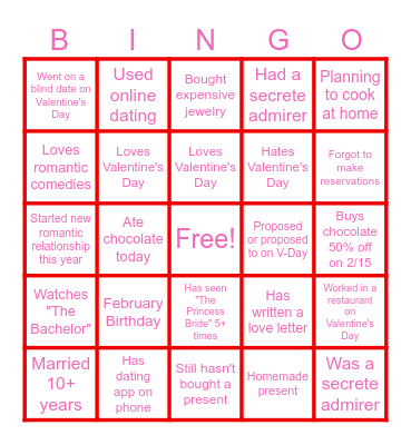 Valentine's Day BINGO Card