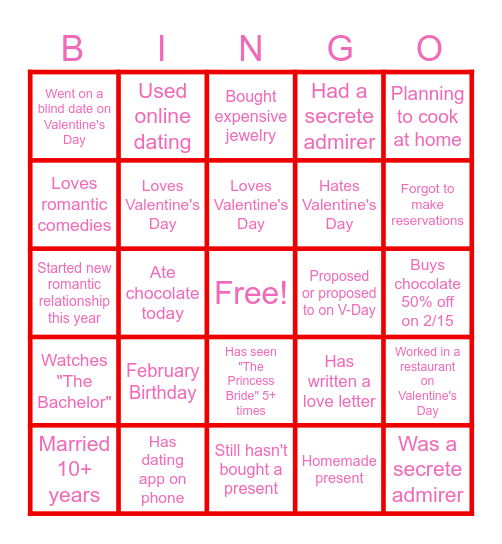 Valentine's Day BINGO Card