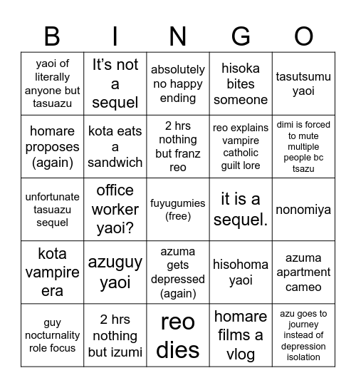 nocturnality omnibus Bingo Card