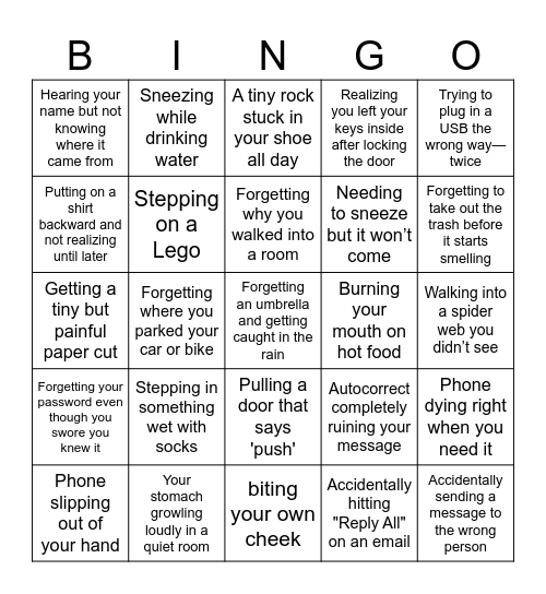 Shared Miseries Bingo Card