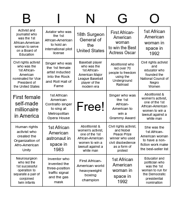 Black History Bingo Card