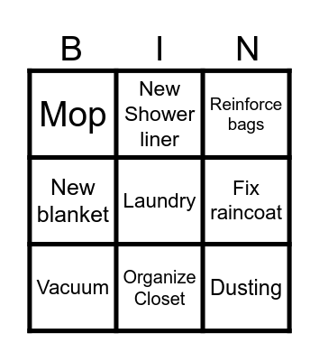 Chores Bingo Card