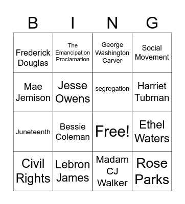 Black History Month Bingo Card