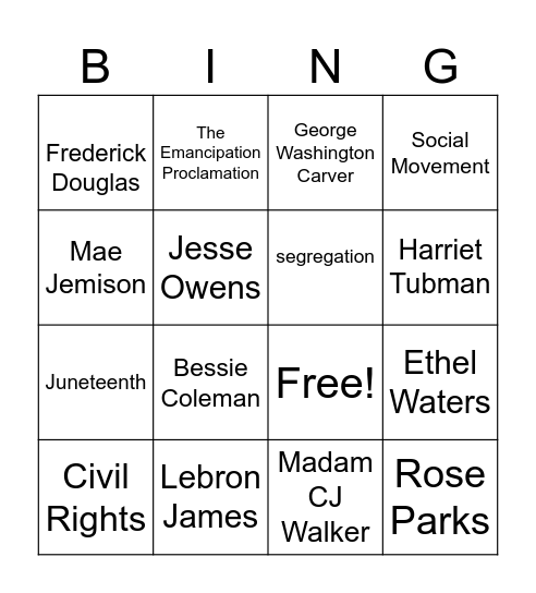 Black History Month Bingo Card