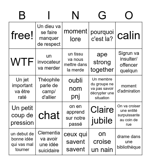 sidoris session 15 Bingo Card