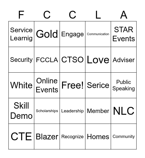 FCCLA Bingo Card