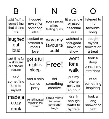 Valentine's Day Bingo (Self-Love Edition) Bingo Card