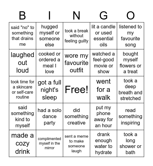 Valentine's Day Bingo (Self-Love Edition) Bingo Card