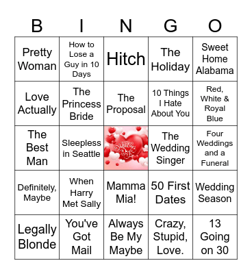 Valentine's Rom Com Bingo Card