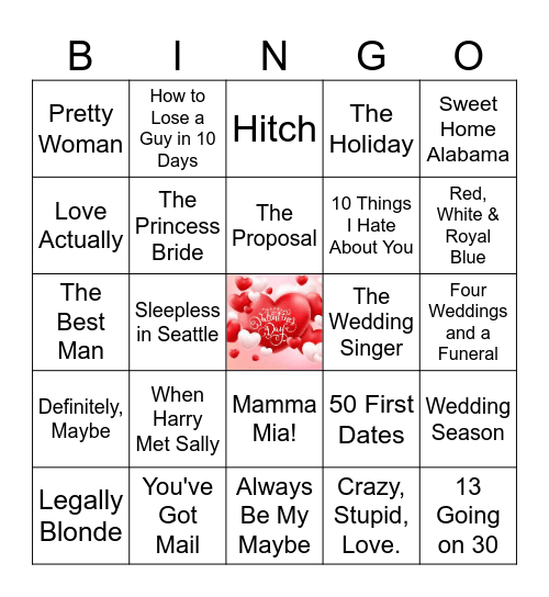 Valentine's Rom Com Bingo Card