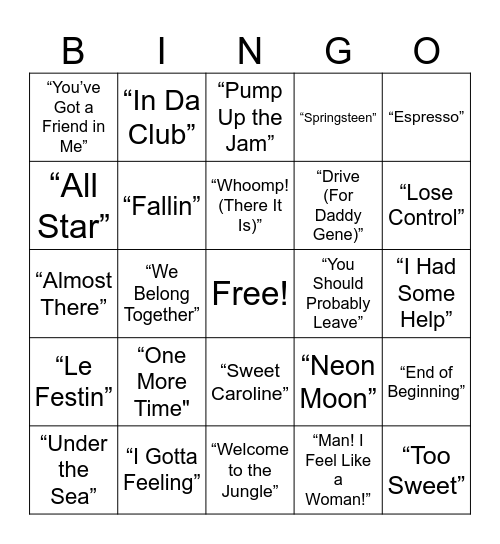 Music Bingo Card