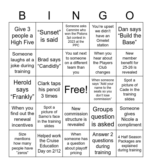 Pistons Early Bird Bingo Card