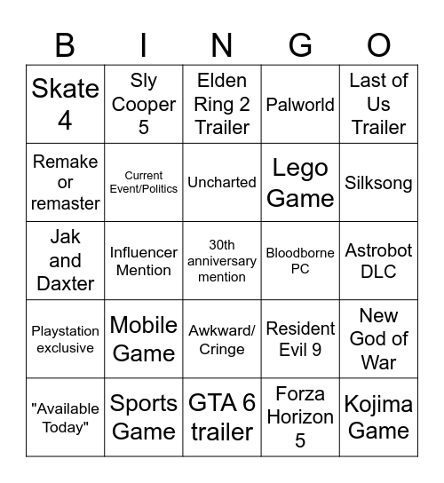 Untitled Bingo Card