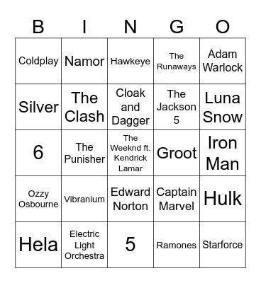 Marvel Bingo Card
