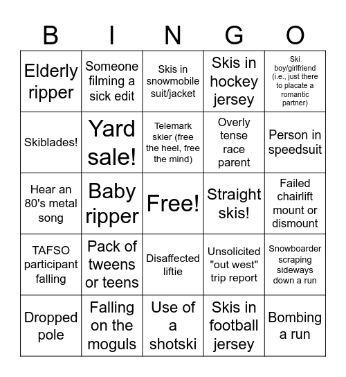 SKI BINGO Card