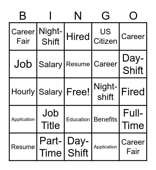 Employment Bingo Card