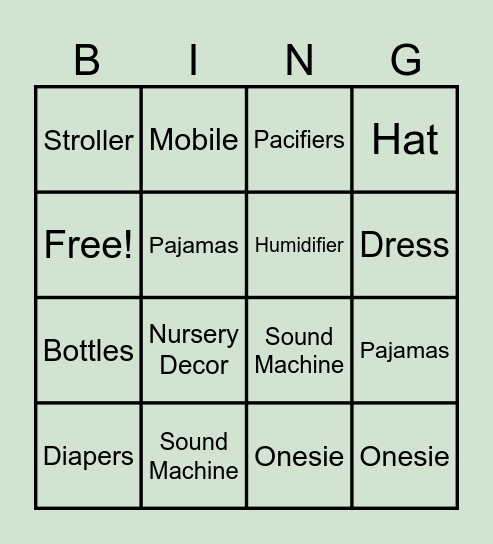 Baby Gift Bingo Card