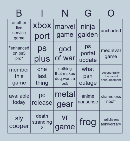 pisser 5 Bingo Card