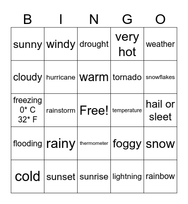 Weather Bingo Card