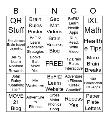 BeFit2Learn Bingo - Health/PE/PA Bingo Card