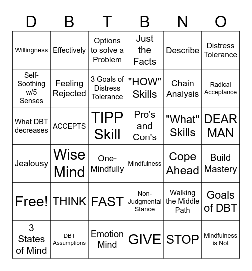 DBT Bingo Card