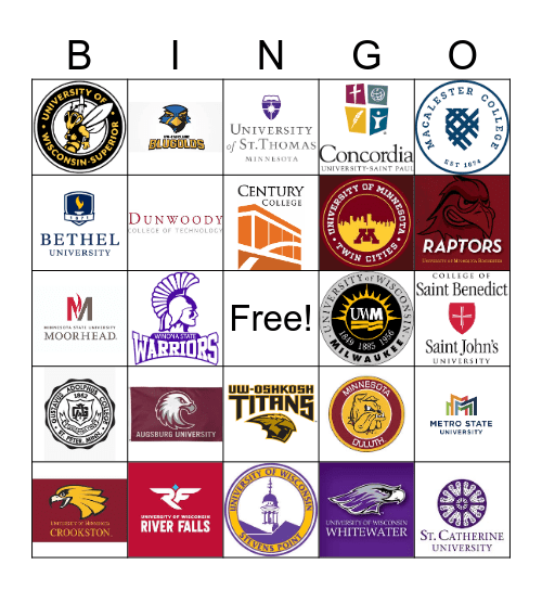 MN / WI College Logo Bingo Card