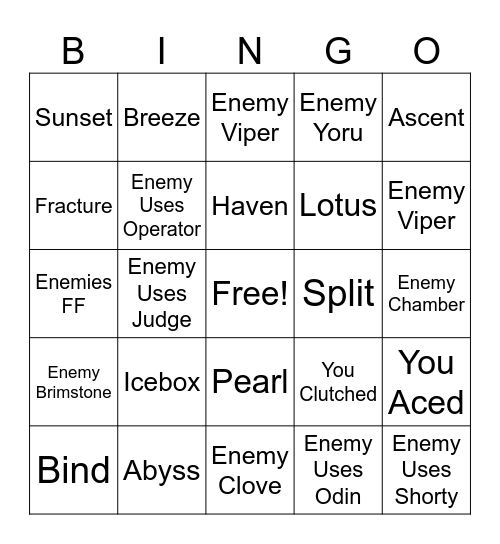 Valorant Bingo Card