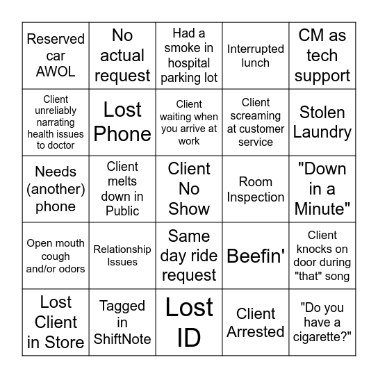 Case Management Bingo Card