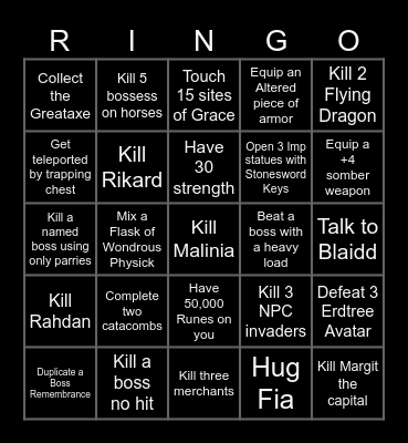 Elden Ring Bingo Card