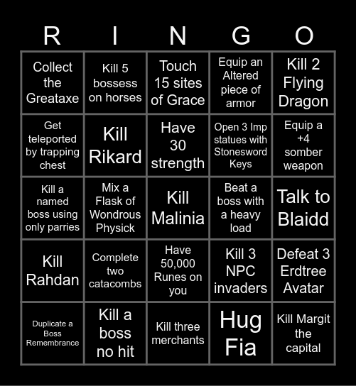 Elden Ring Bingo Card