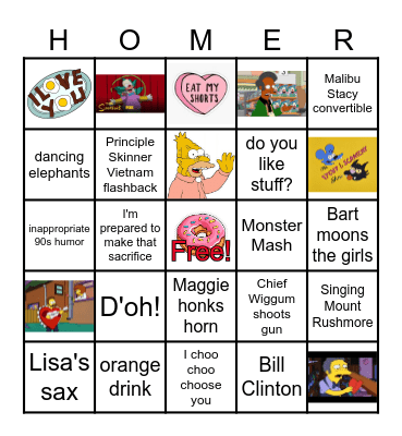 The Simpsons Valentine's Day Bingo Card