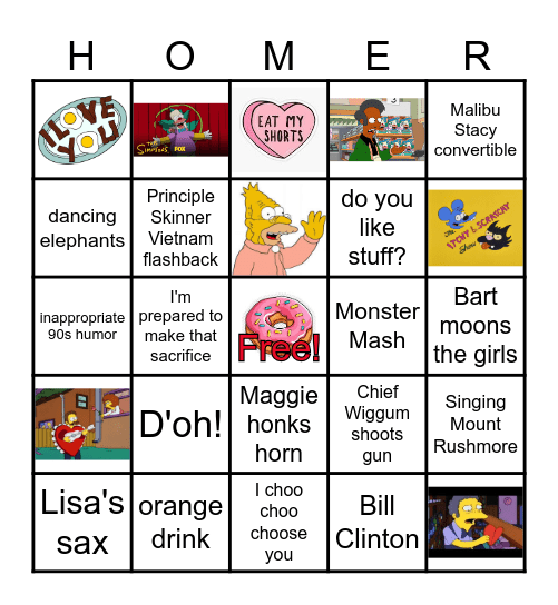 The Simpsons Valentine's Day Bingo Card