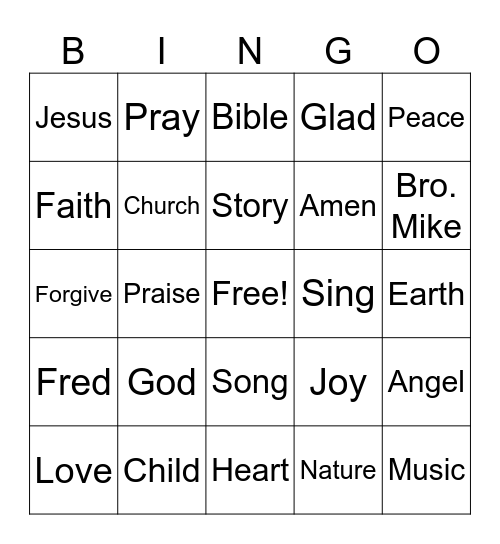 Kids' Church Bingo Card