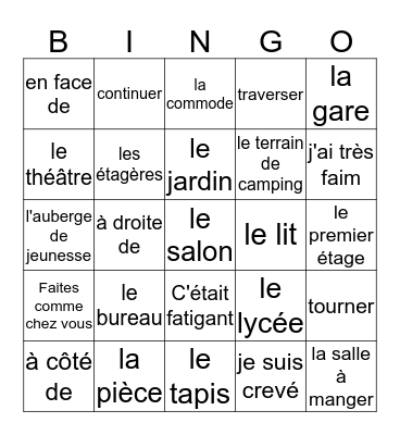 French 2 Chapter 2 - La maison Bingo Card