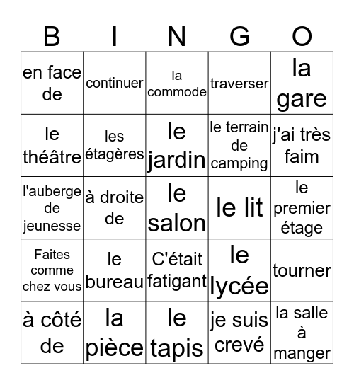 French 2 Chapter 2 - La maison Bingo Card