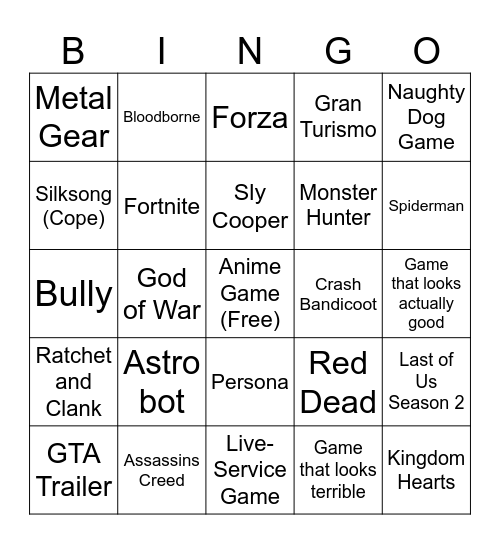 State of Play Bingo Card