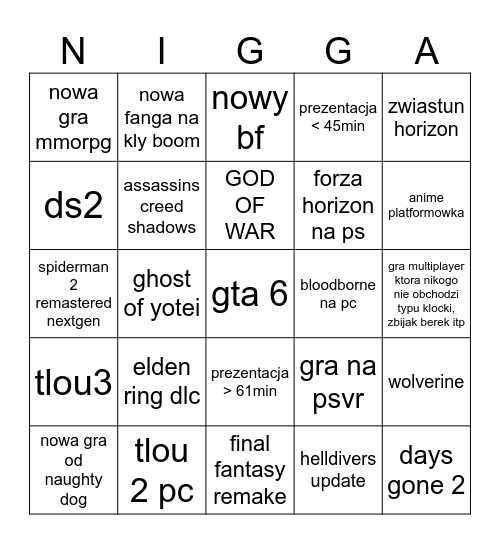 state of play bingo Card